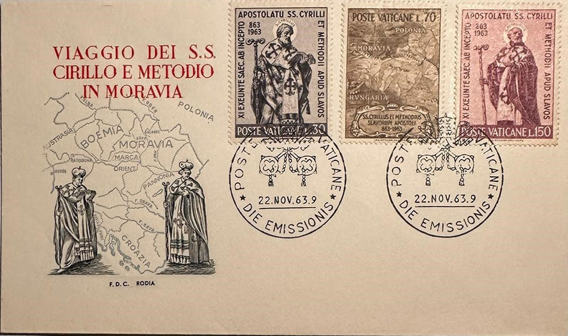 Francobolli Città del Vaticano in busta originale nel giorno di emissione