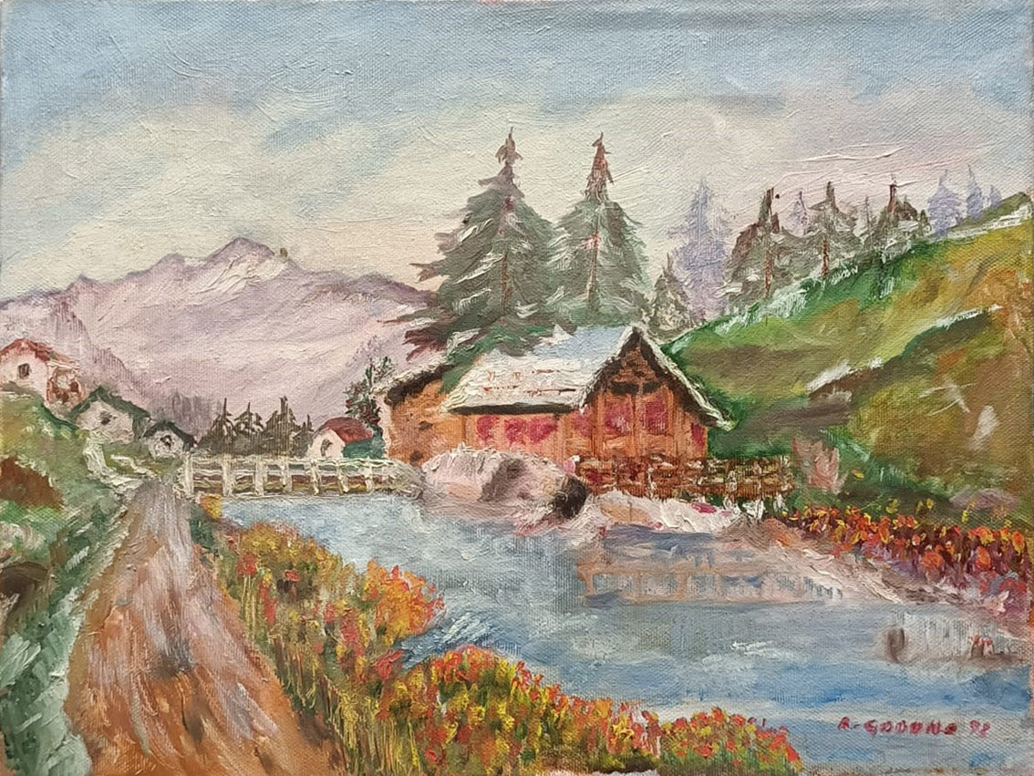 Autor desconocido - Casa con paisaje alpino