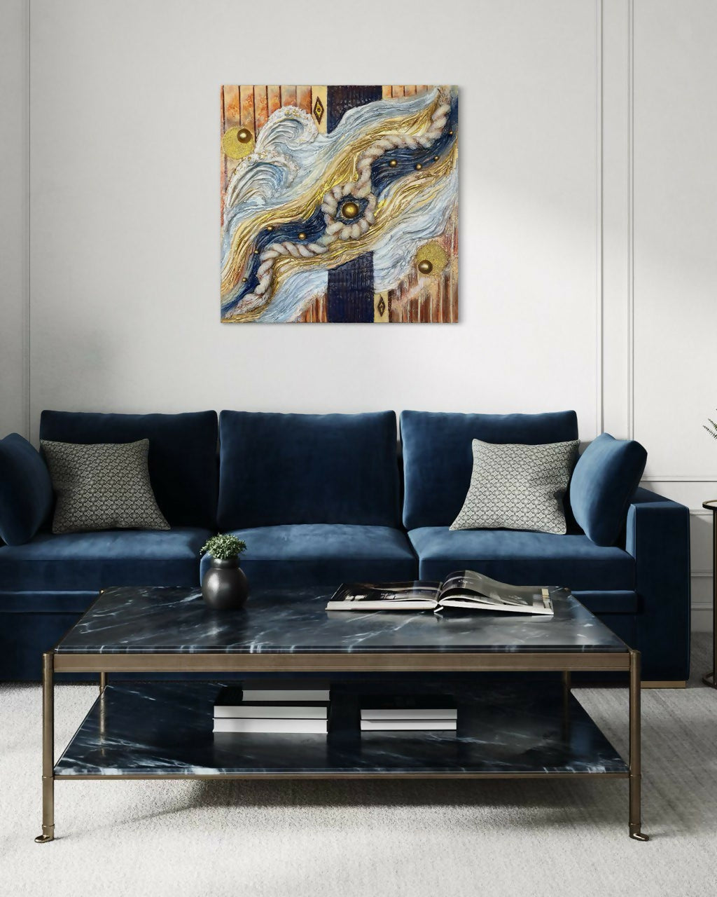 Liliia Kaluzhyna - Arte murale Japandi blu oro
