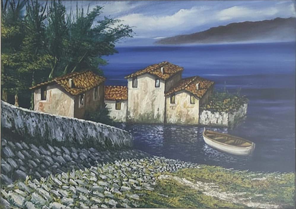 Marina blu, olio su tela di Serafino Carbone