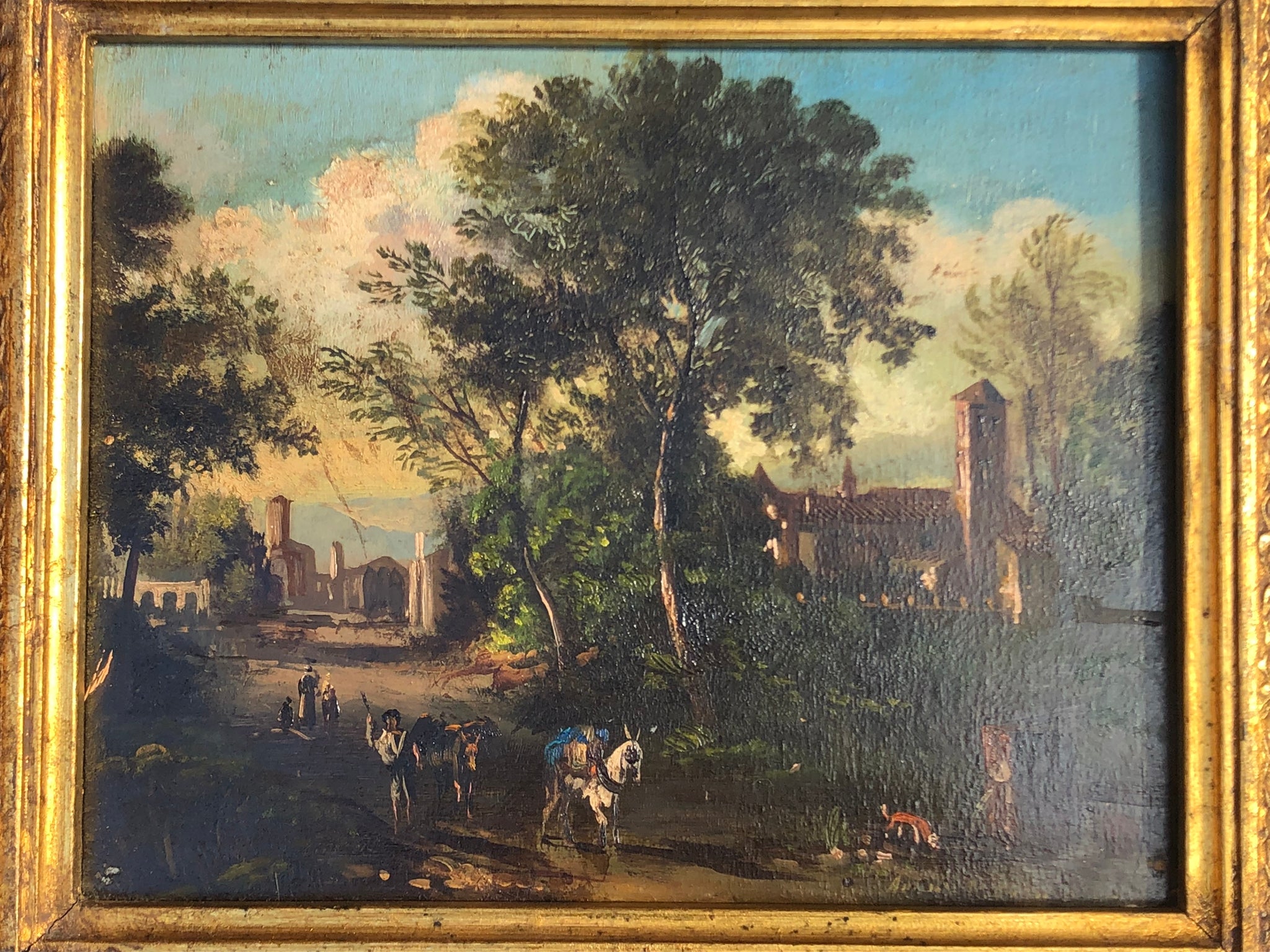 ANTONIO MANCINI, CALLED BROSSIO - LANDSCAPE WITH WALKER'S