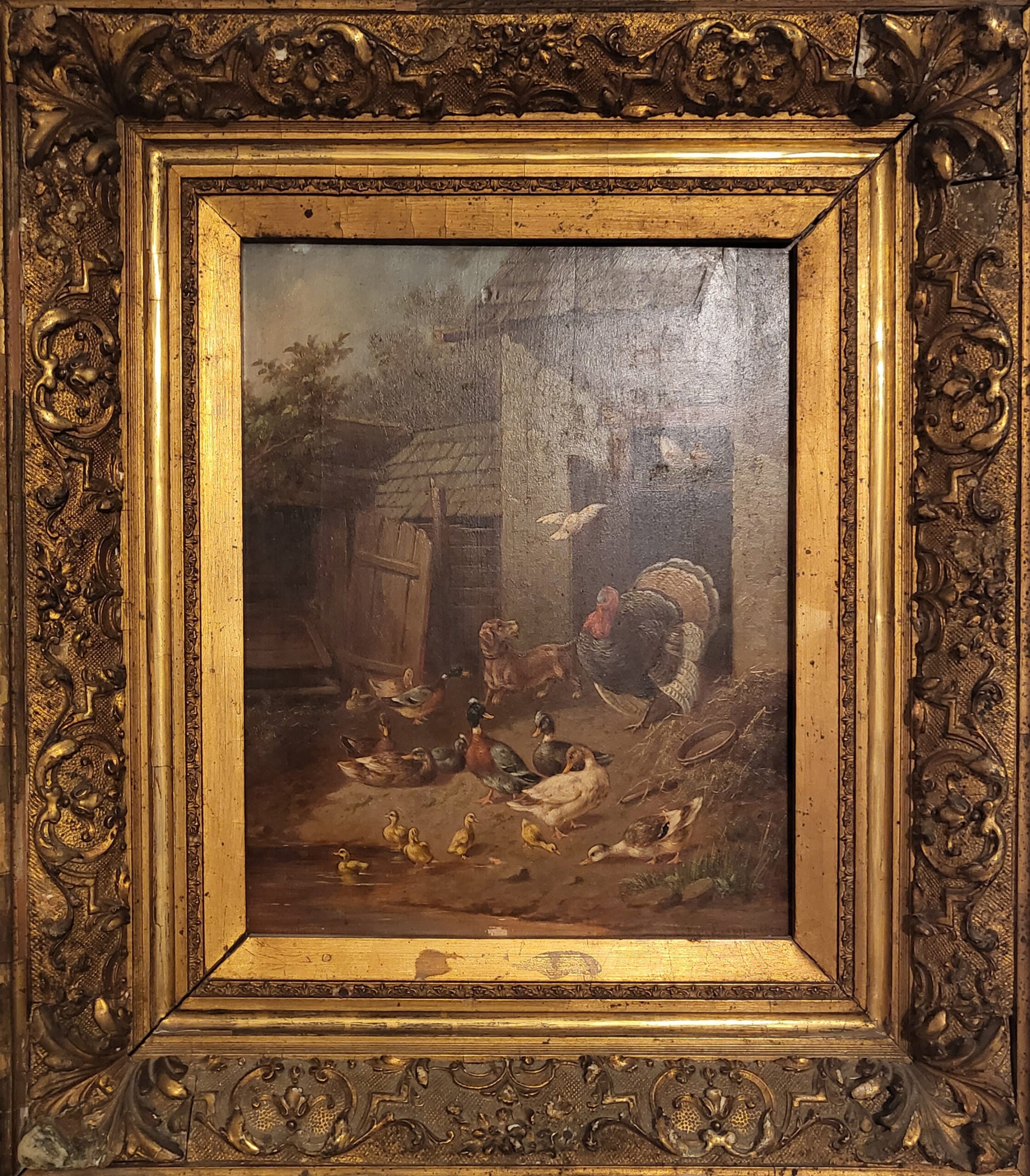 Cornelius Van Leemputten - Courtyard with Birds