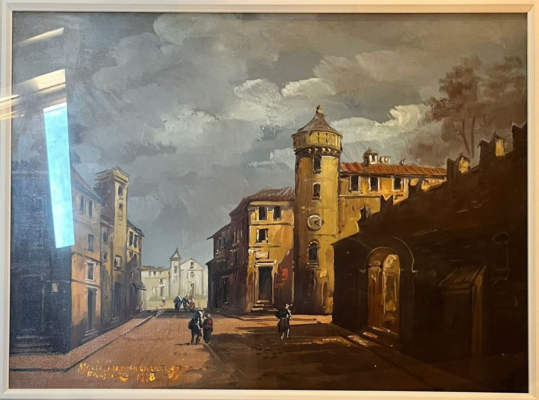 Mariolino Da Caravaggio - Senza titolo (veduta panoramica cittadina) - Olio su tela