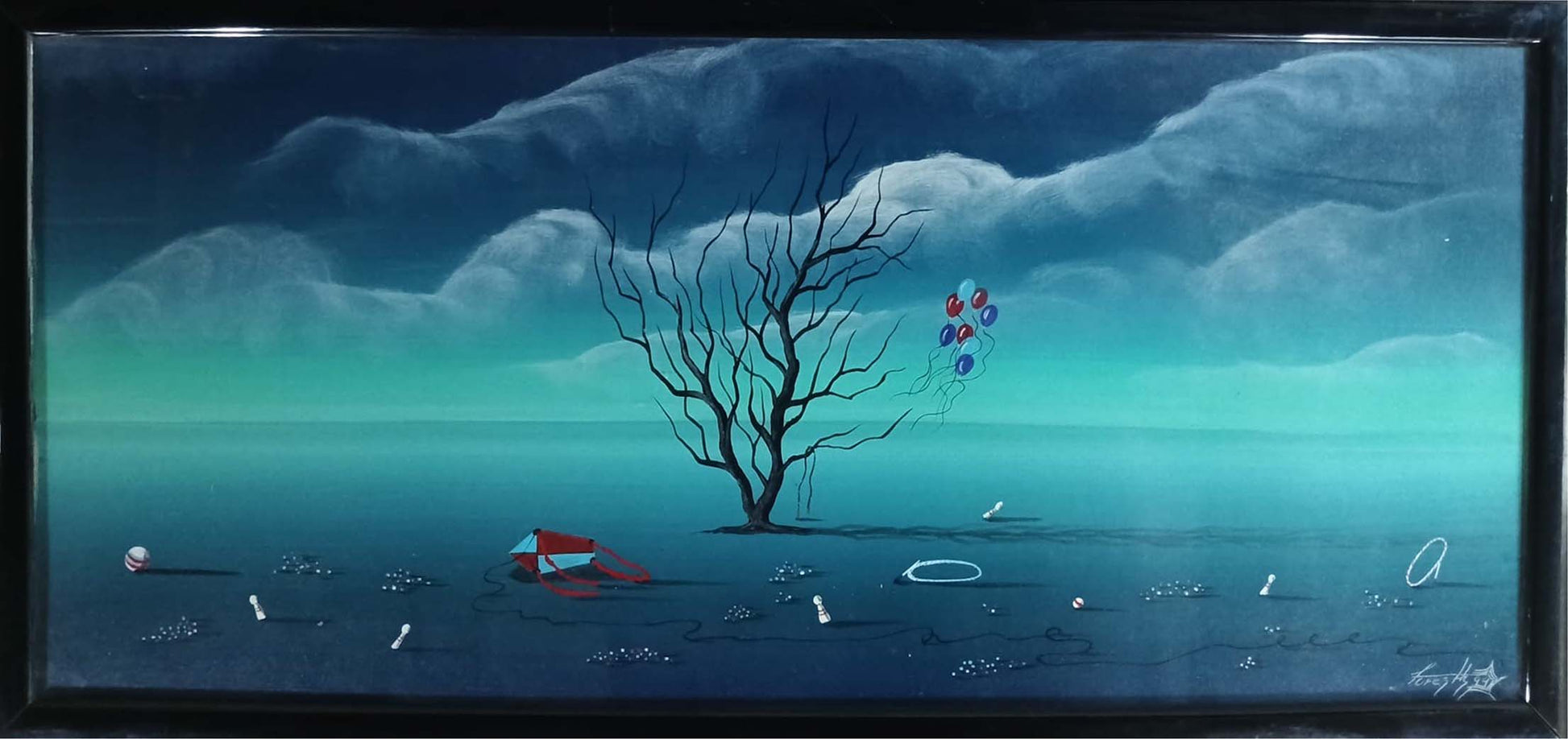 Olio su tela con paesaggio e albero di Alberto Foresti Foresth