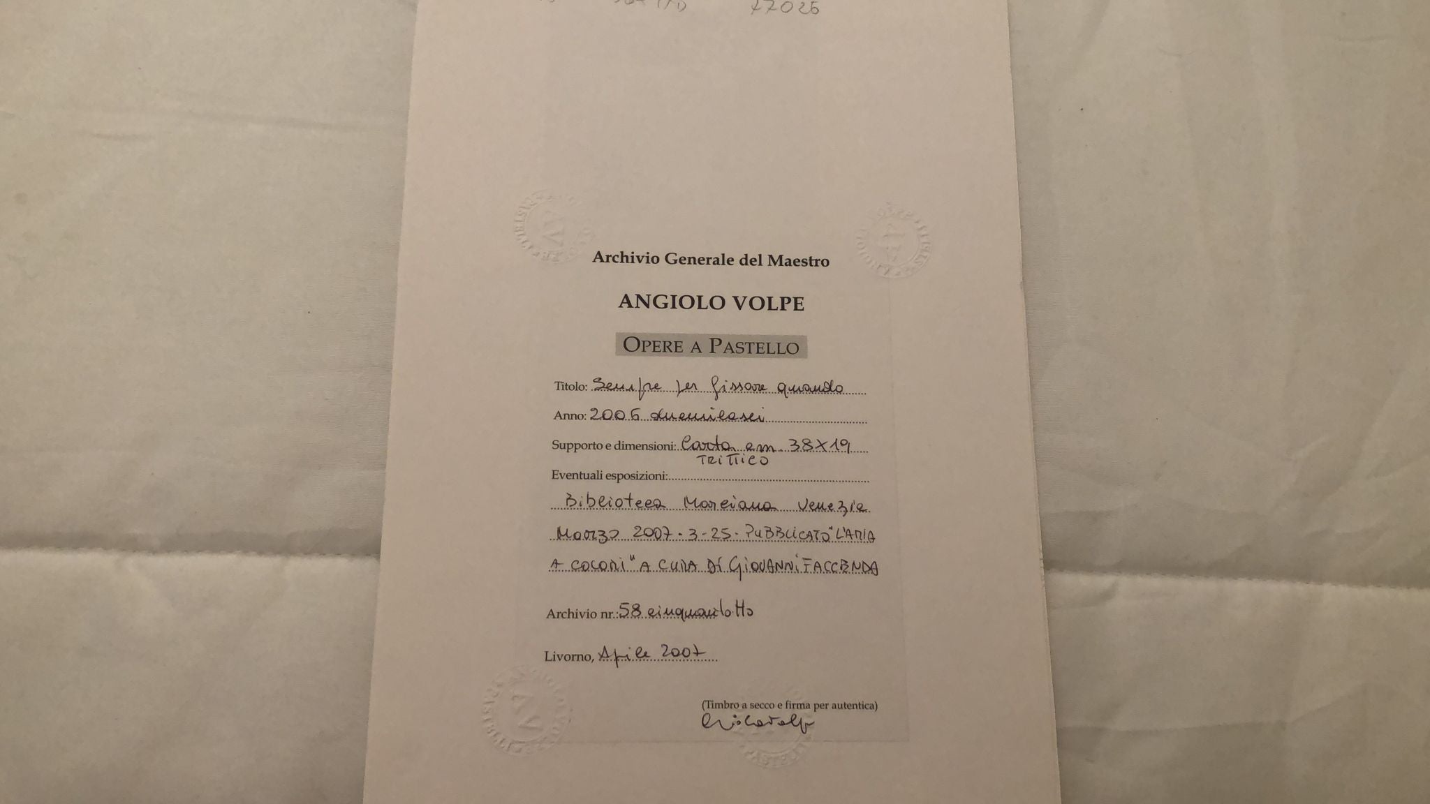 Angiolo Volpe -  Sempre per fissare quando,Trittico