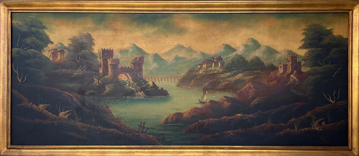 Stampa meccanica su tela da Eduard Robert Bary con paesaggio