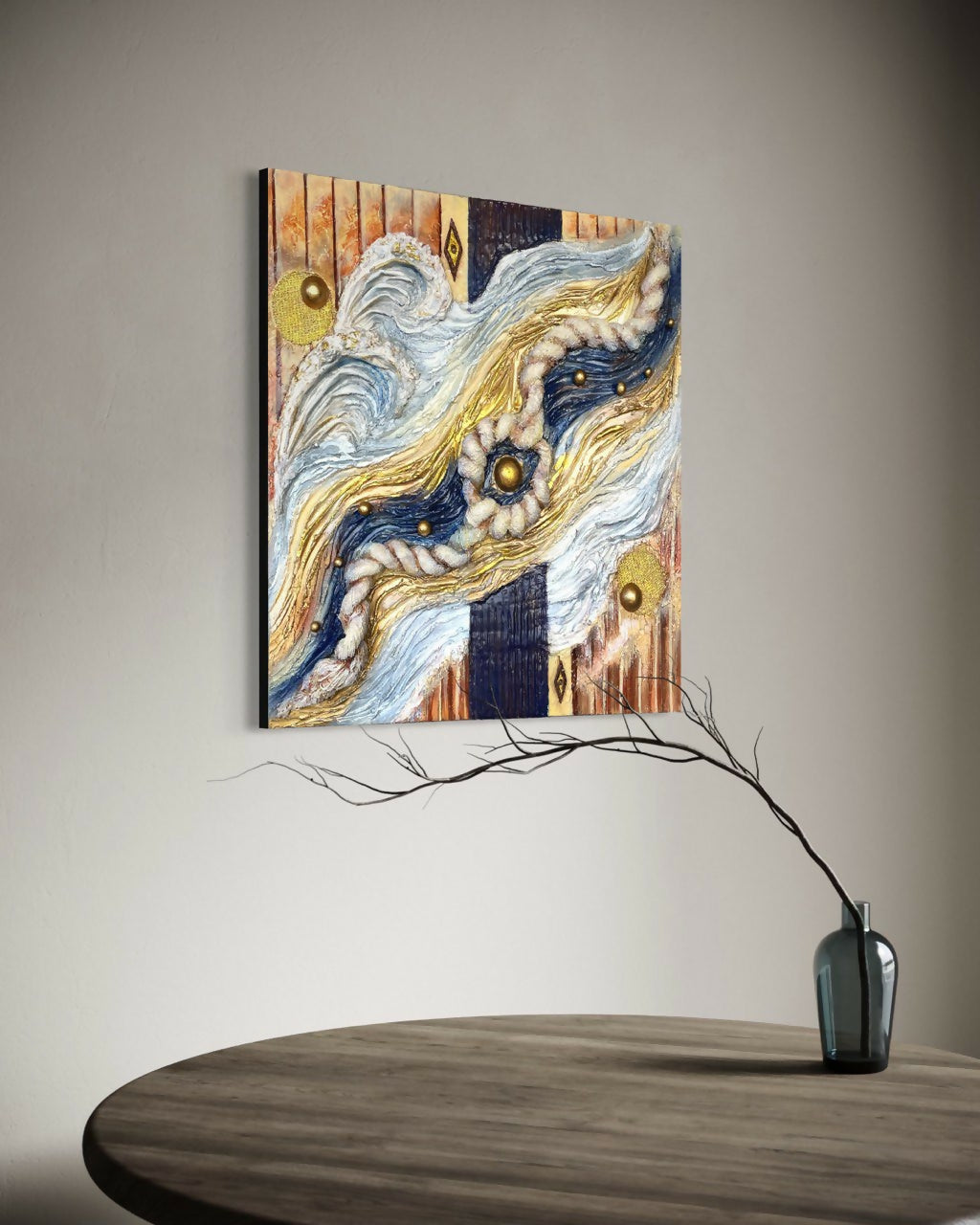 Liliia Kaluzhyna - Arte murale Japandi blu oro
