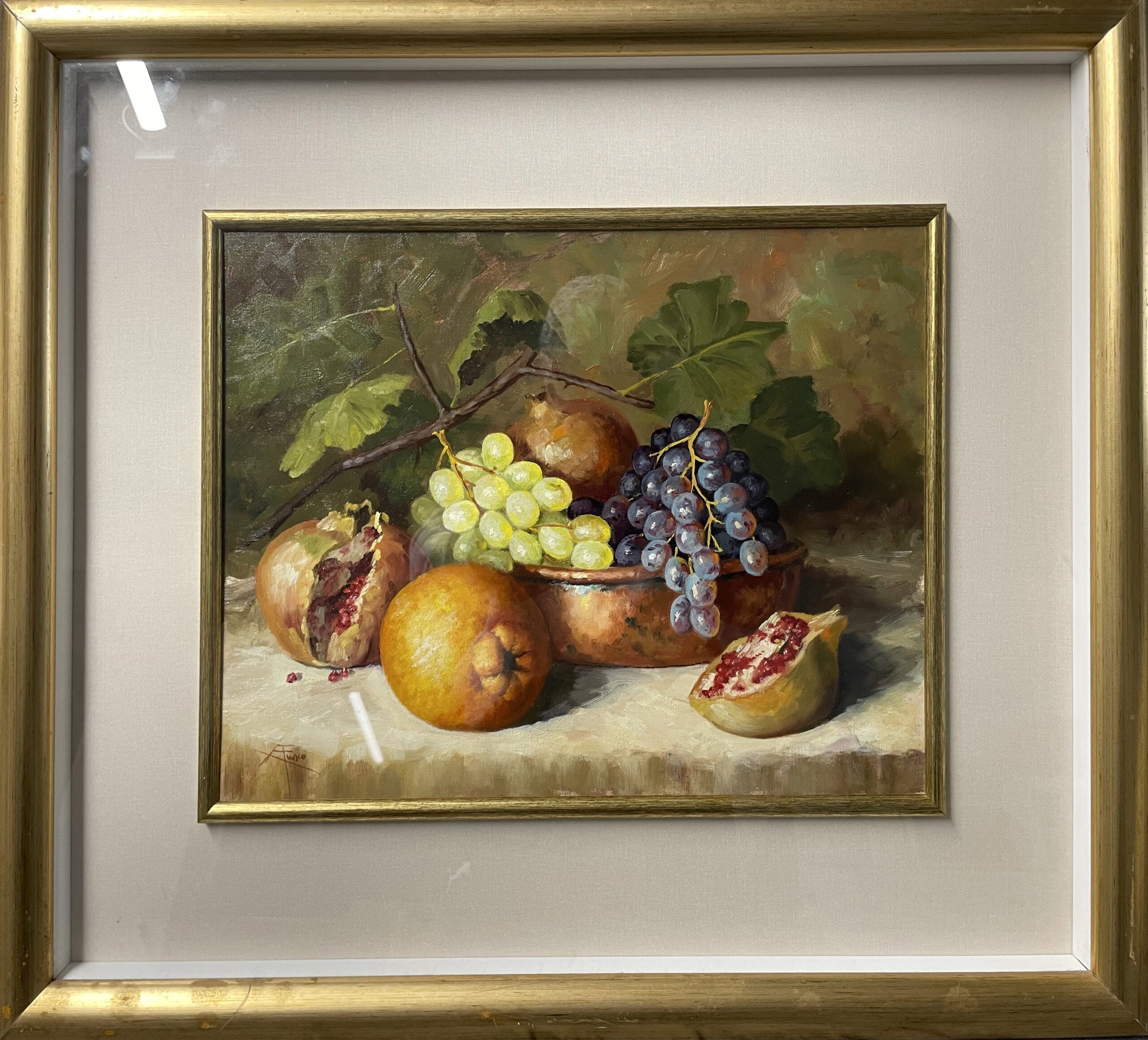 Alfonso Fusco - Bodegón con granada, naranja y uvas