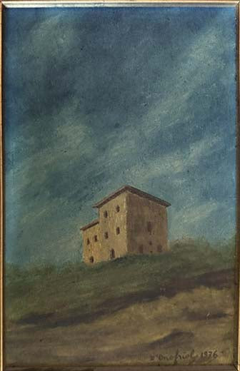 Due case in un paesaggio, olio su tela di D'Onofrio