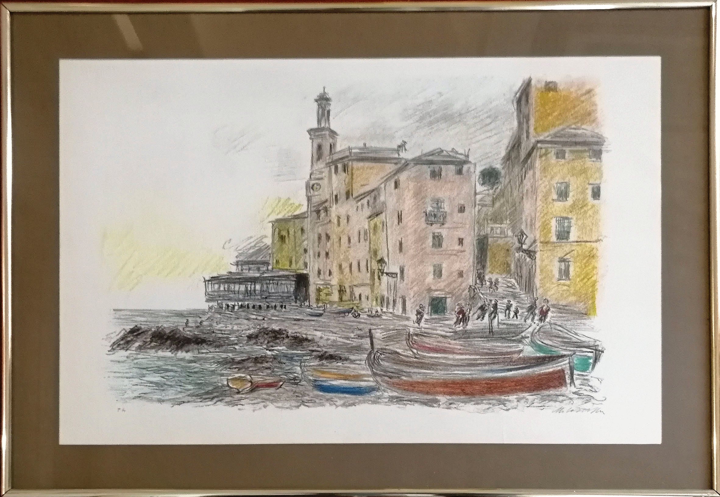 Michele Cascella - Paisaje con barcos