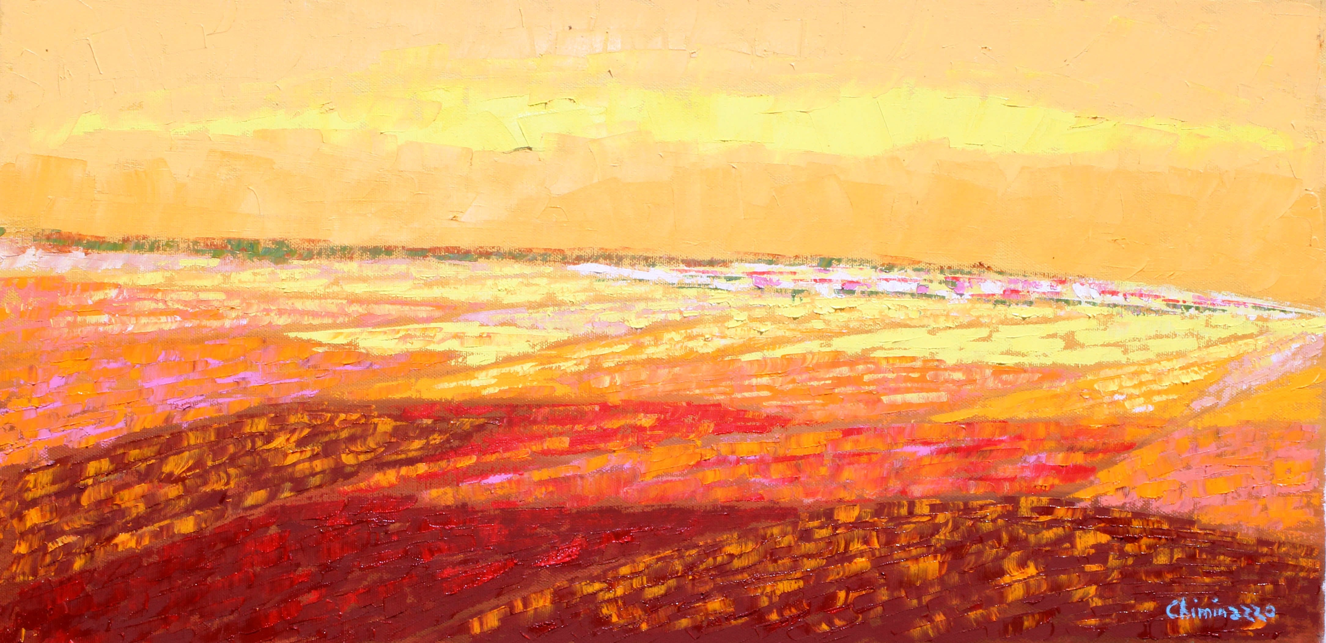Vibrations of colors on the countryside with yellow sky