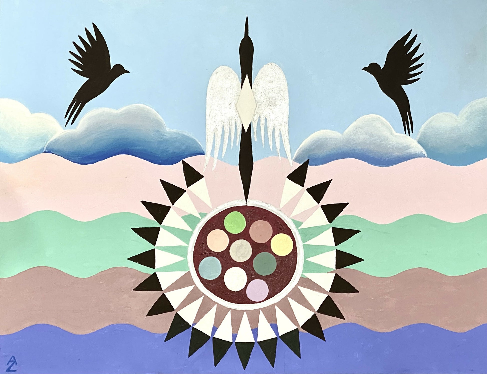 Awakening di Anette Zeltner, acrilico su tela con forme geometriche