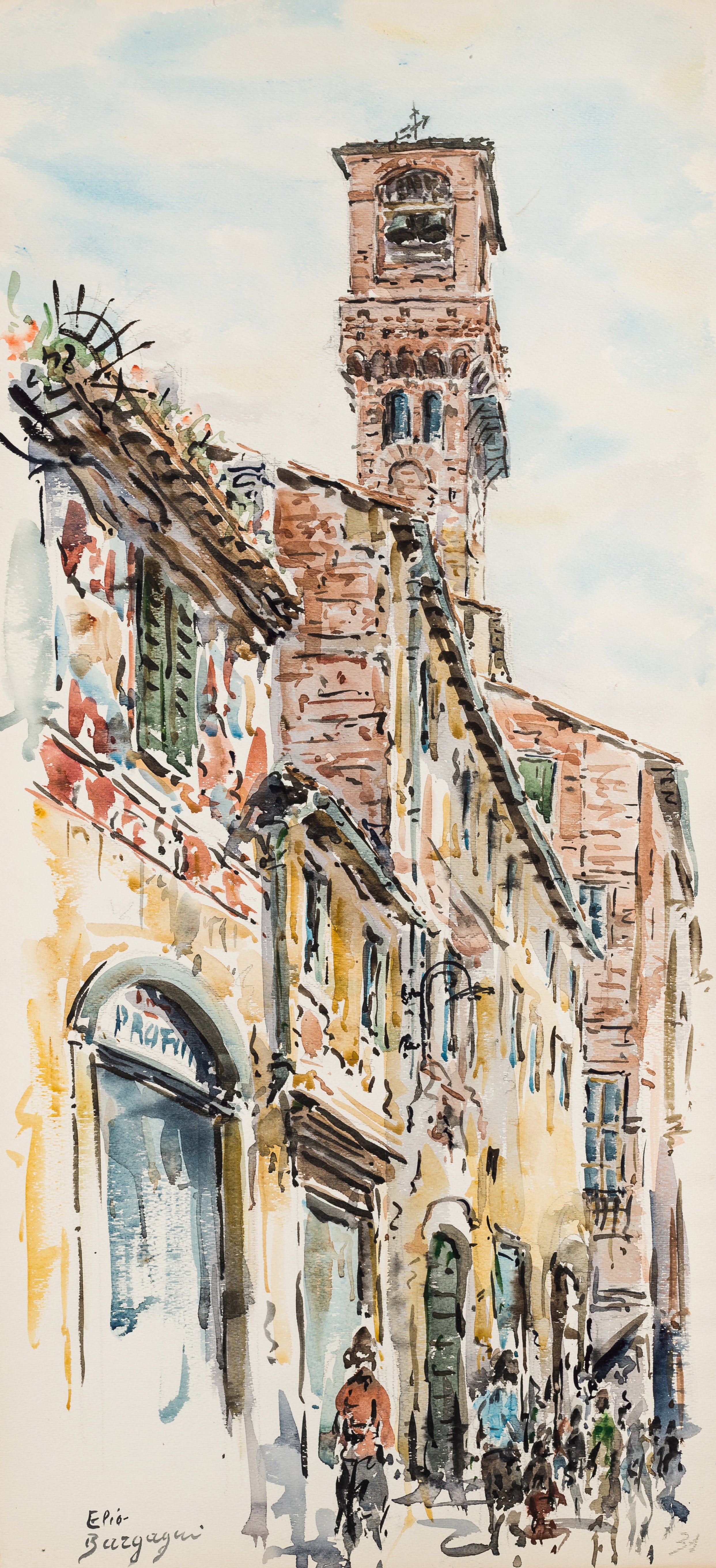 Glimpse of a medieval city with people