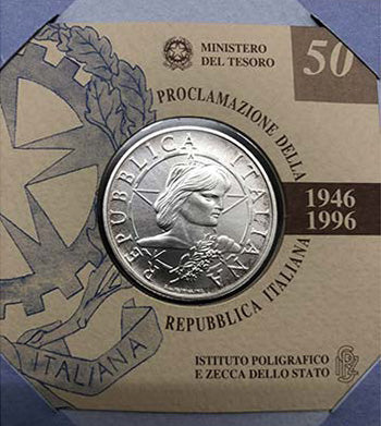 Moneda conmemorativa del 50 aniversario de la proclamación de la República Italiana - Imprenta Estatal y Casa de la Moneda