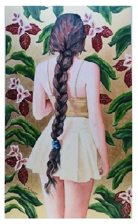 (98)D23 - 30x50 - oil on mdf - "GIRL WITH LONG BRAID"