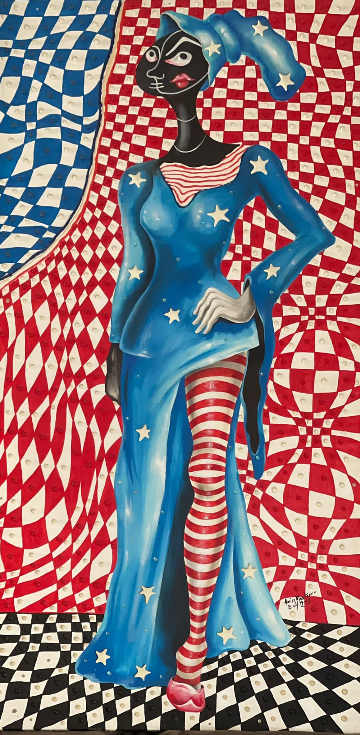 Amira Munteanu Bergmann - Woman in blue dress with stars