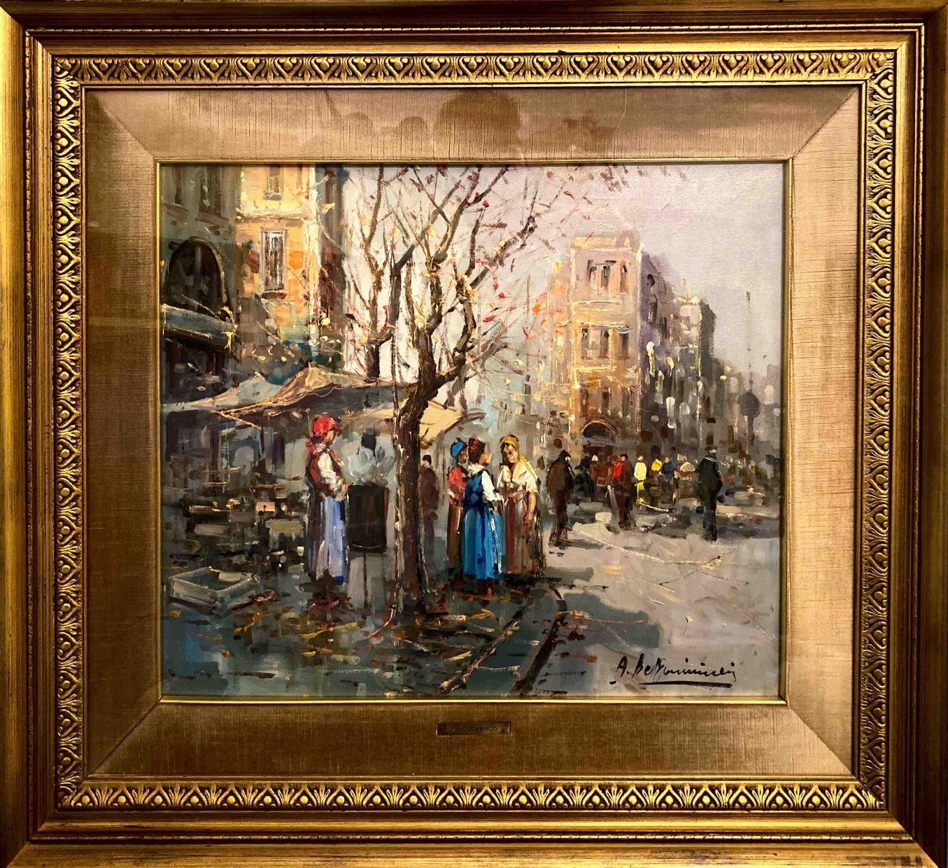 Mercato cittadino in olio su tela di Aldo De Dominicis