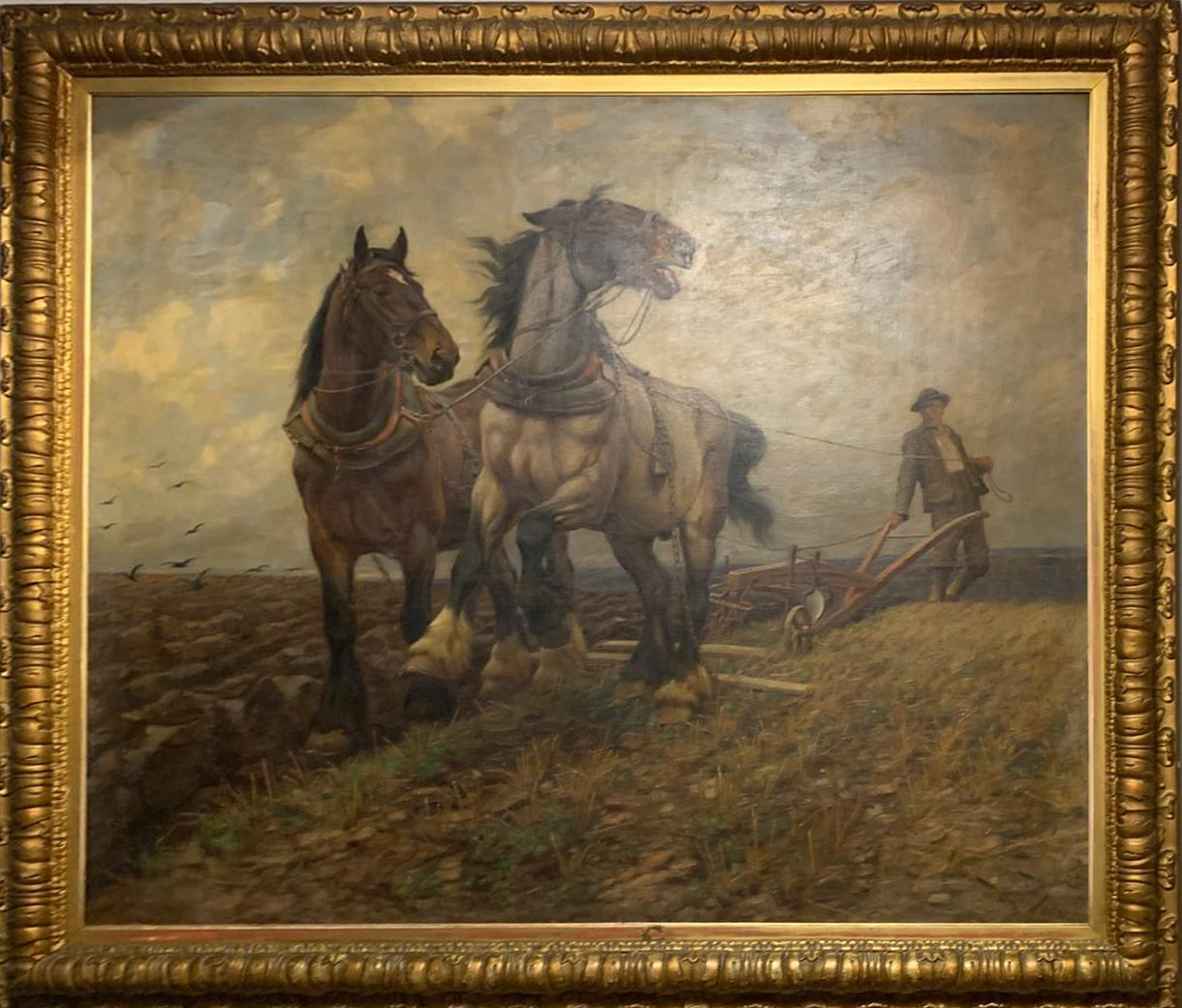 Wright Barker - Farmer on Hill with Plow and Horses