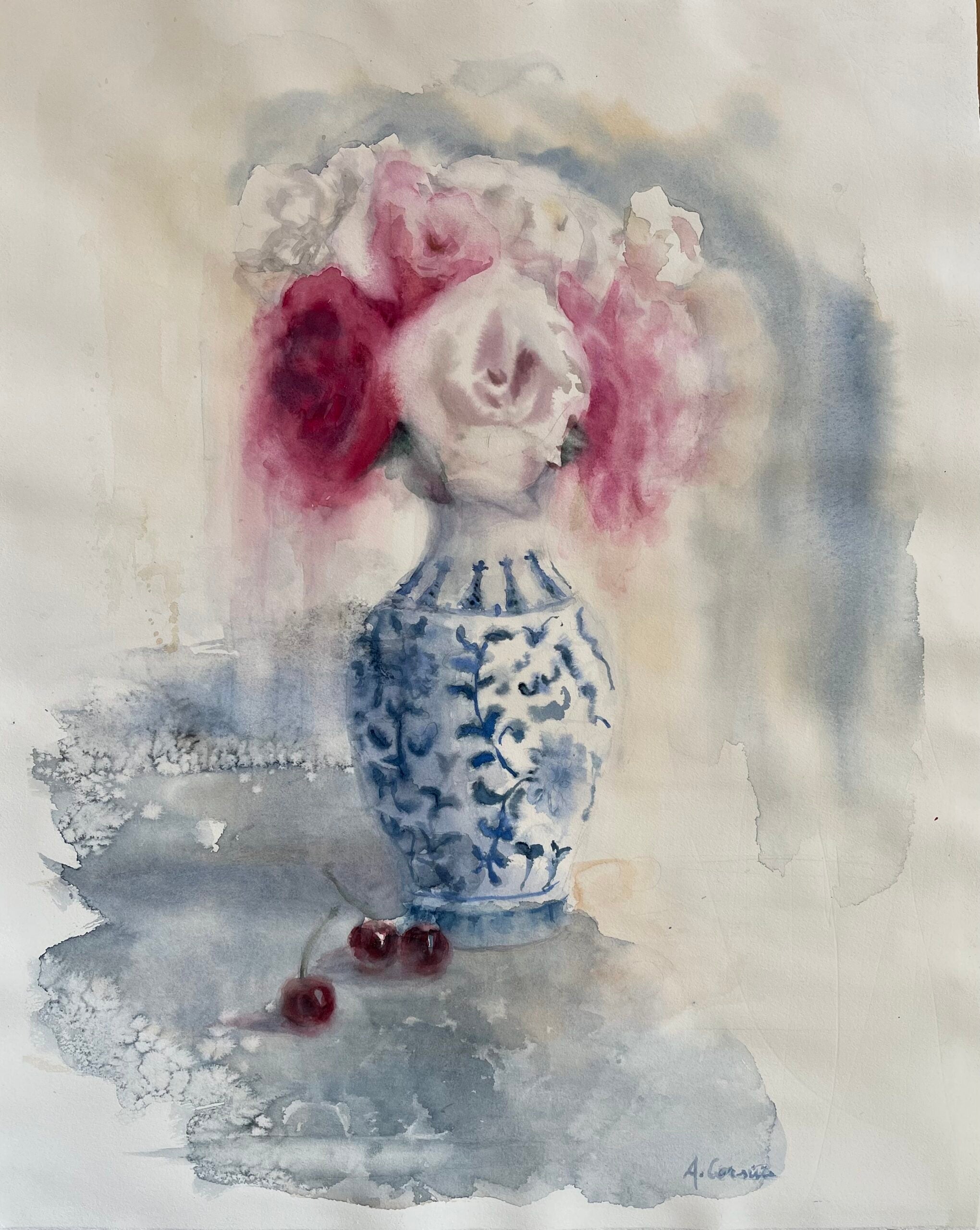 Antonietta Corsini - Jarrón chino con rosas