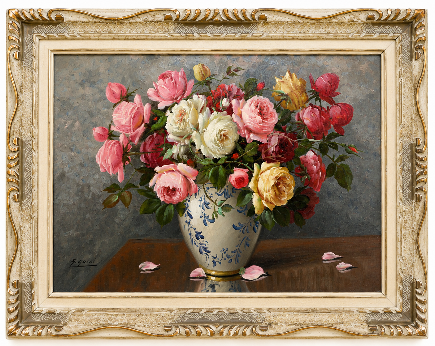 Vaso di fiori a olio su tela di Giuseppe Guidi