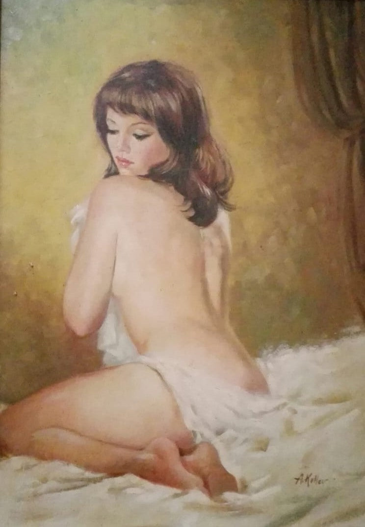 A. KELLER - DONNA SEDUTA A LETTO