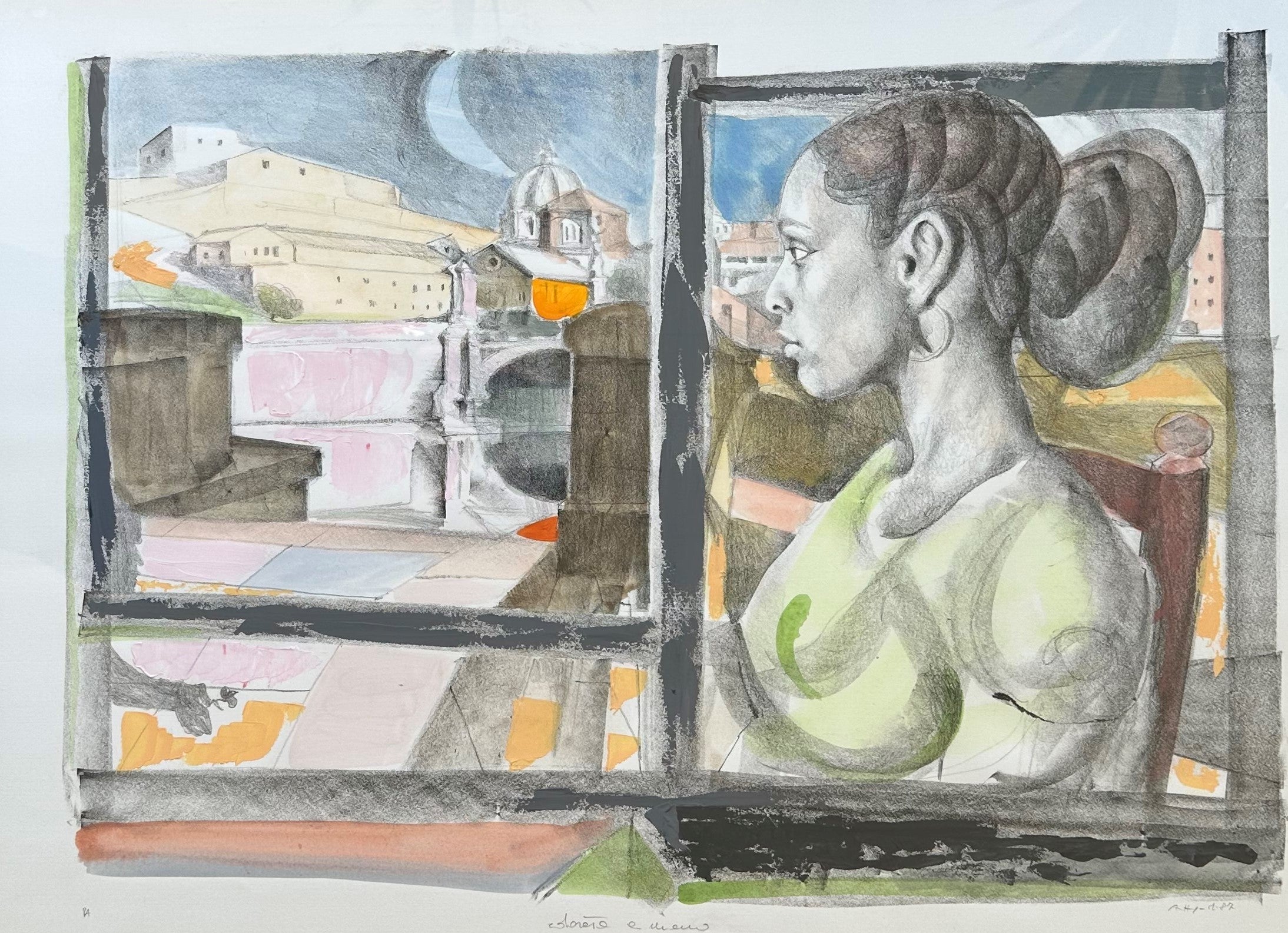 UGO ATTARDI - RIFLESSI SULLA FINESTRA - LITOGRAFIA COLORATA A MANO
