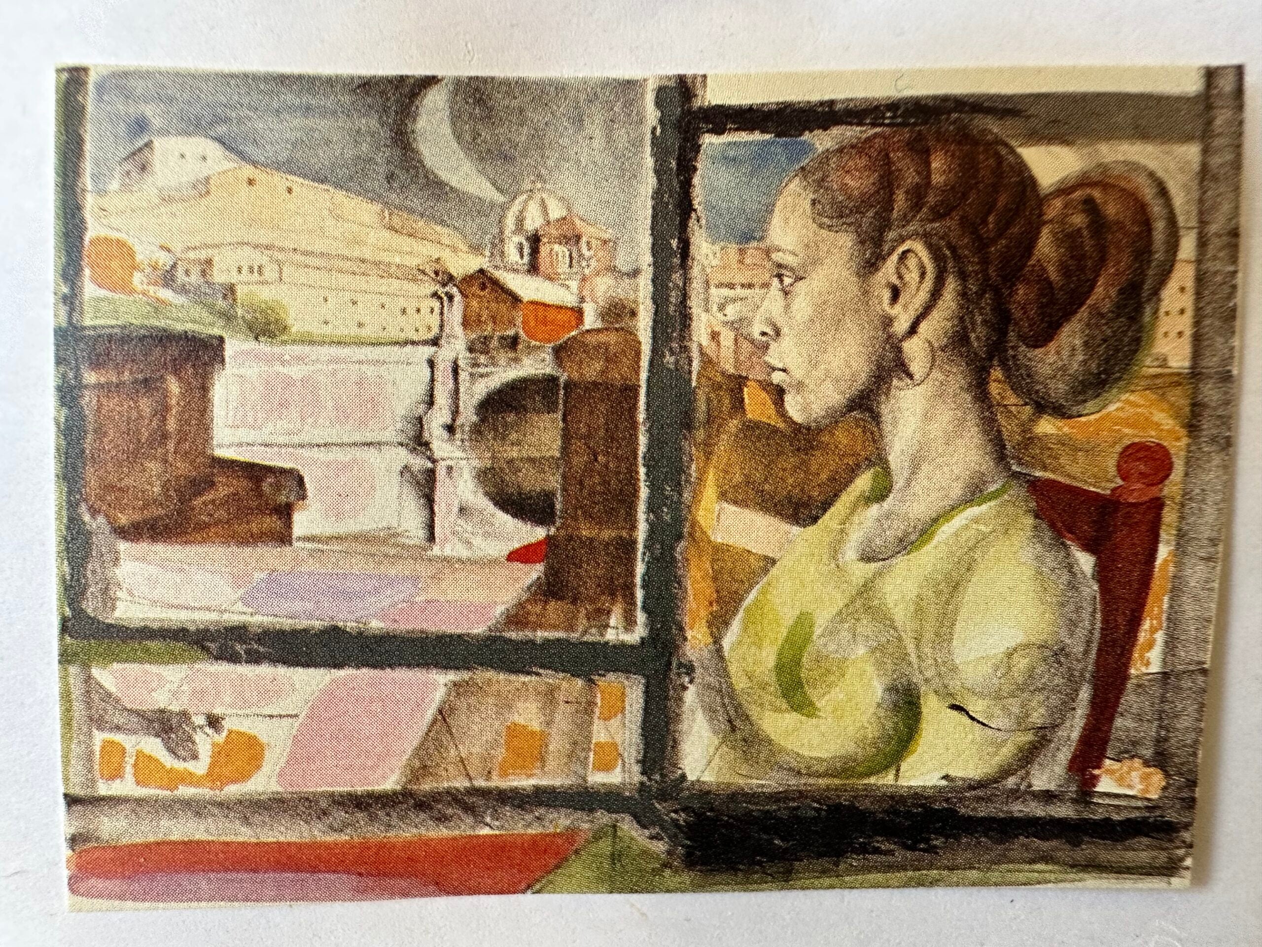 UGO ATTARDI - RIFLESSI SULLA FINESTRA - LITOGRAFIA COLORATA A MANO