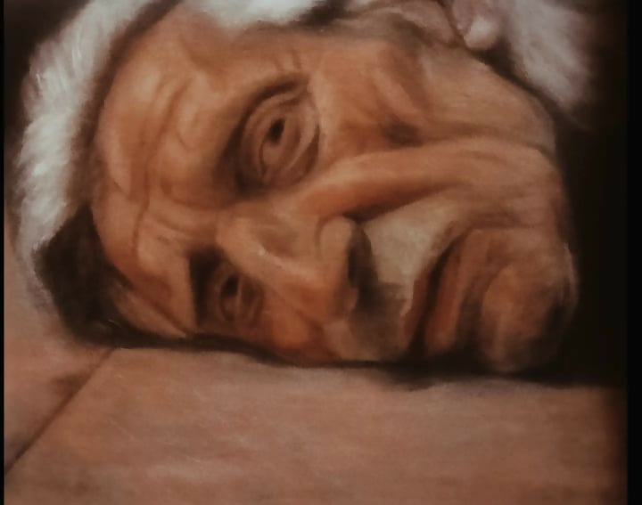Sul lastrico, olio su tela figurativo di Antonio Carrese