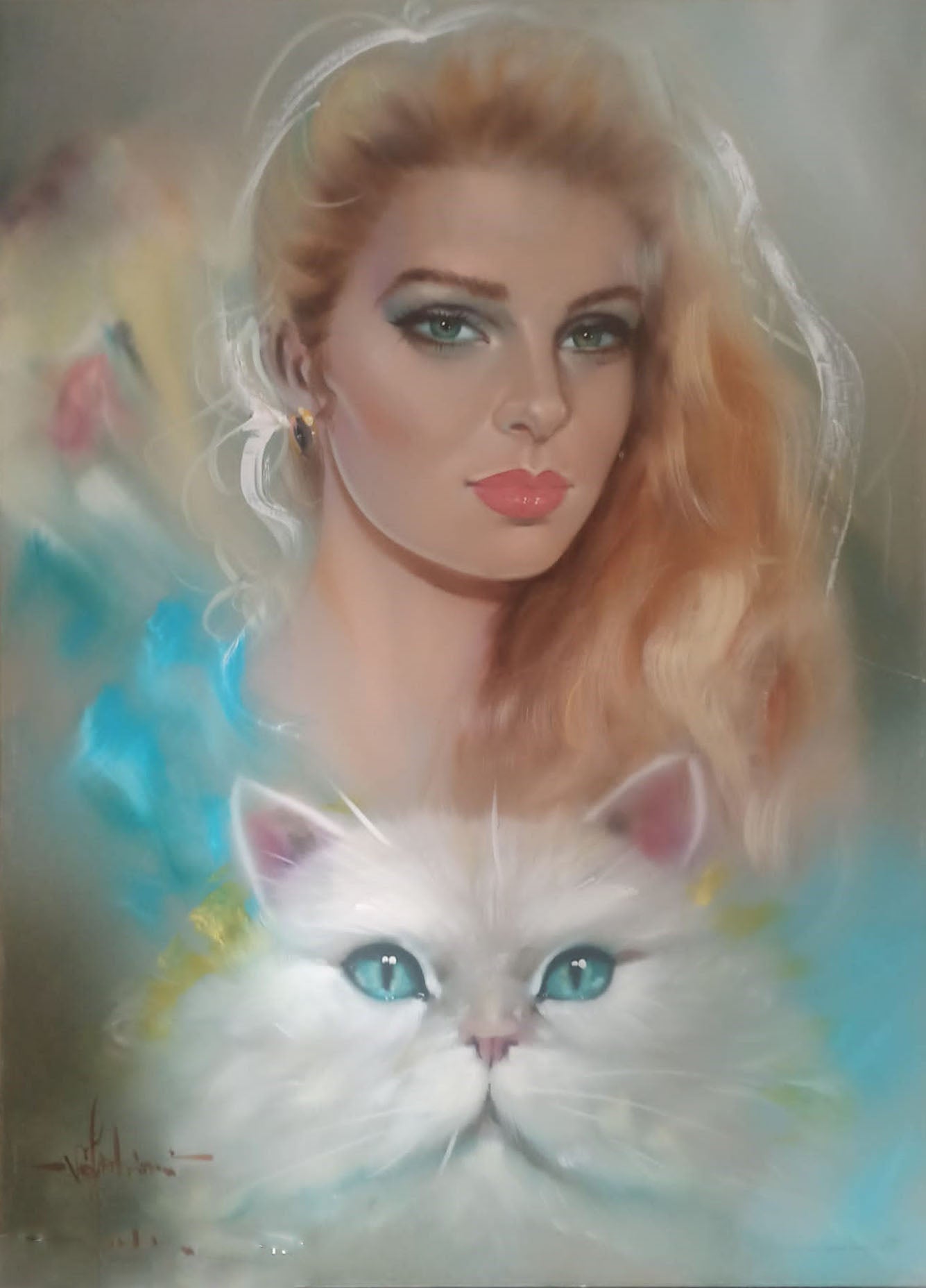 Vincenzo Fabiani - Ritratto donna con gatto