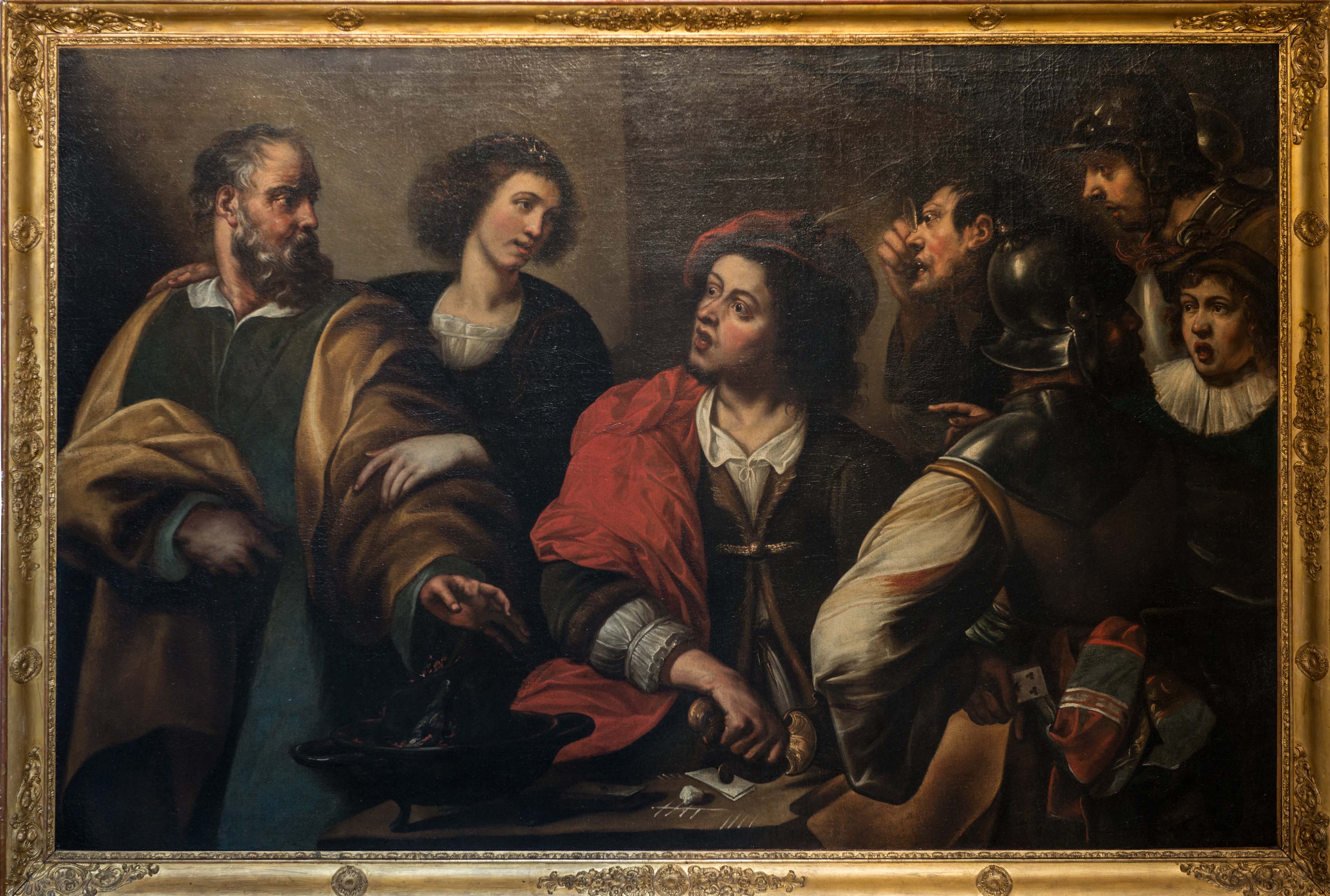 Scena conviviale con figure e musici, olio su tela attribuito a Theodor Rombouts