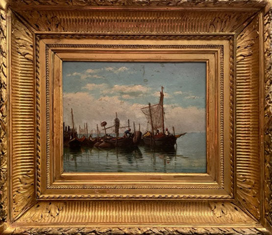 Atribuido a Piero Galter - Laguna veneciana con barco pesquero