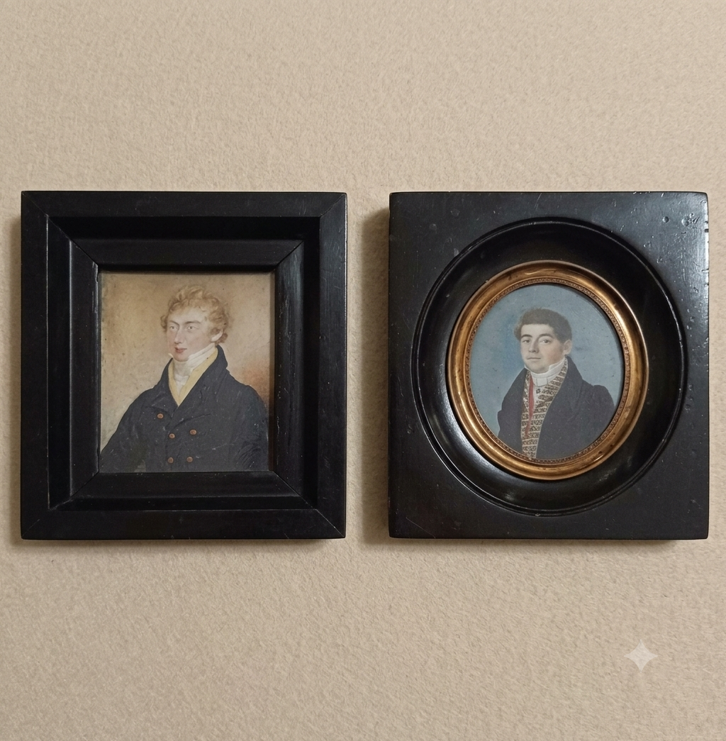 Ritratti maschili di gentiluomo, miniature anonime ad acquerello