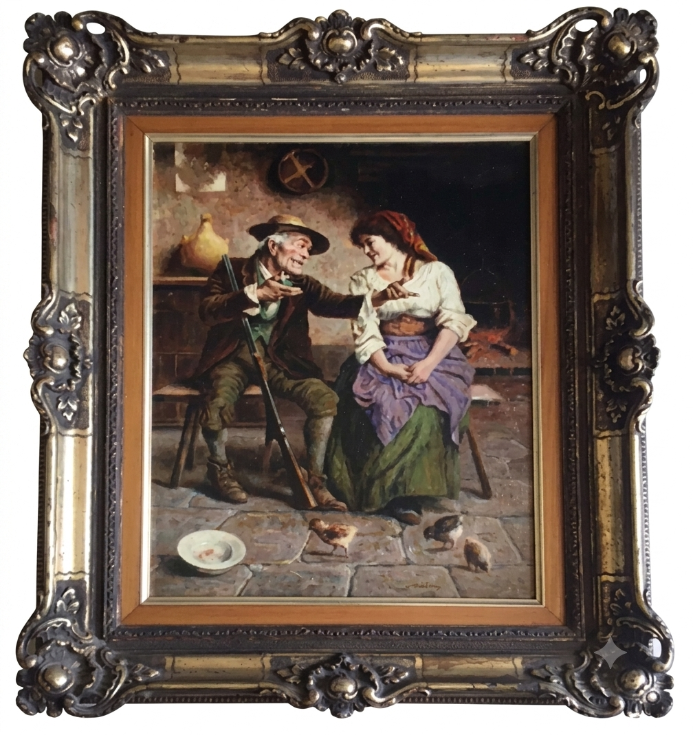 Conversazione con il nonno, olio su tela di Eugenio Zampighi