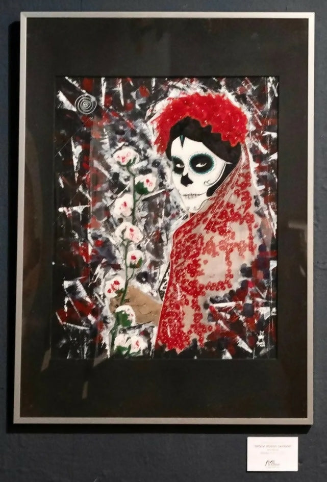 Sposa rosso sangue, acrilico su legno di Lorenzo Ragno Celli