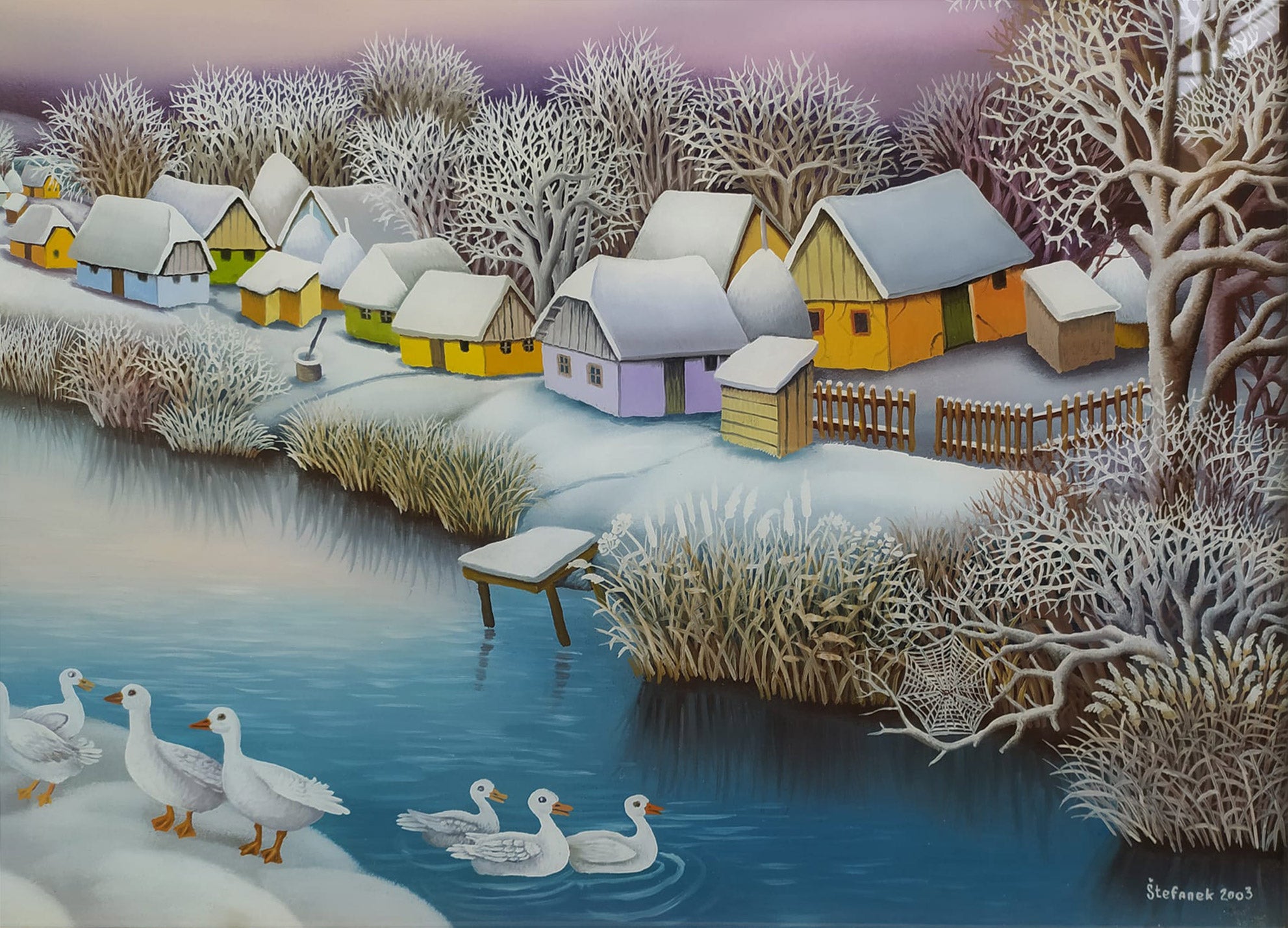 Ivan Stefanek - Lake with Ducks in a Snowy Landscape