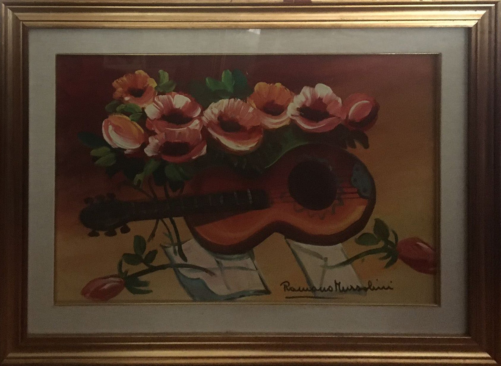 Romano Mussolini - Naturaleza muerta con guitarra y flores