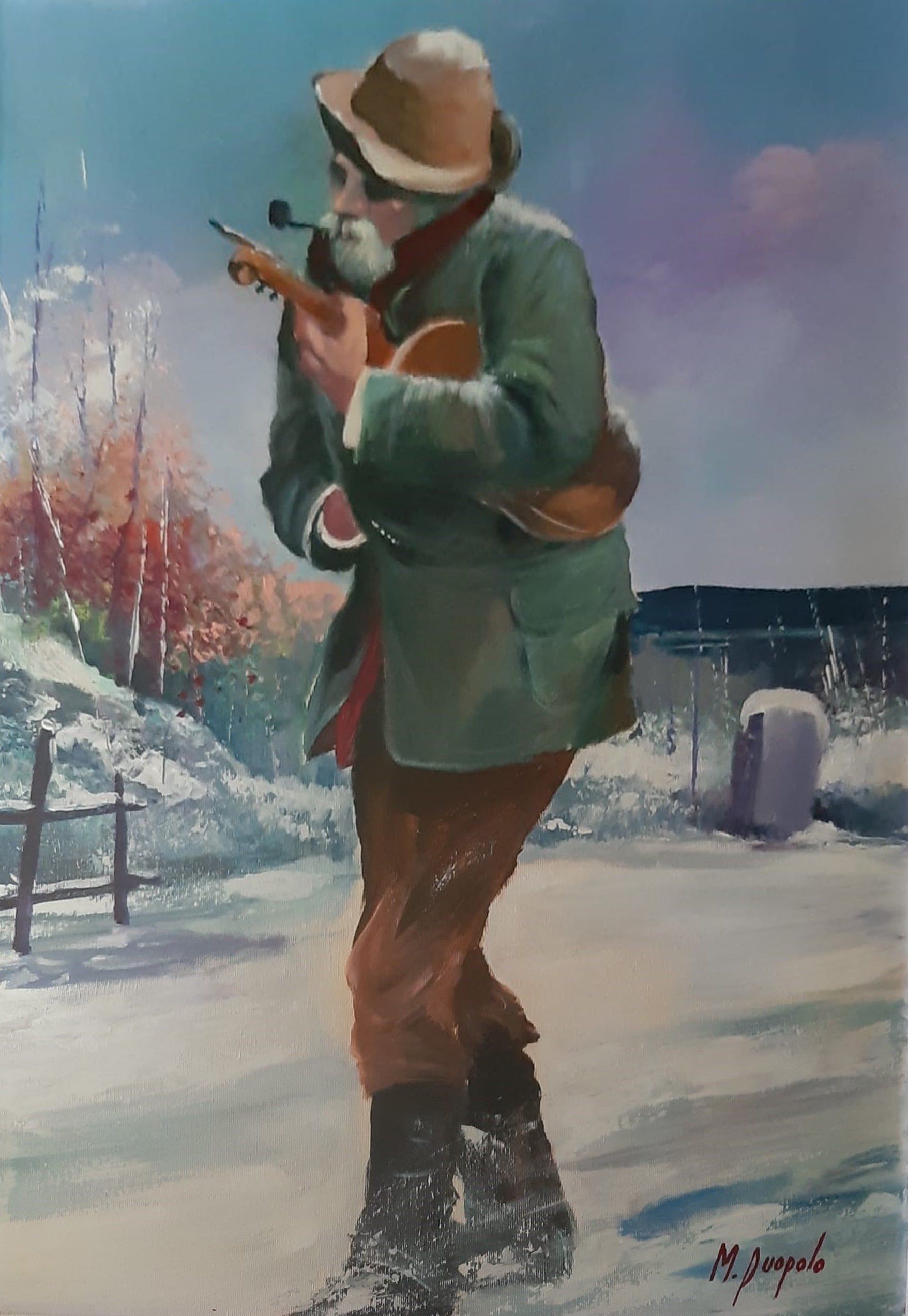 Mario Puopolo - Sin título (paisaje invernal con figuras masculinas)