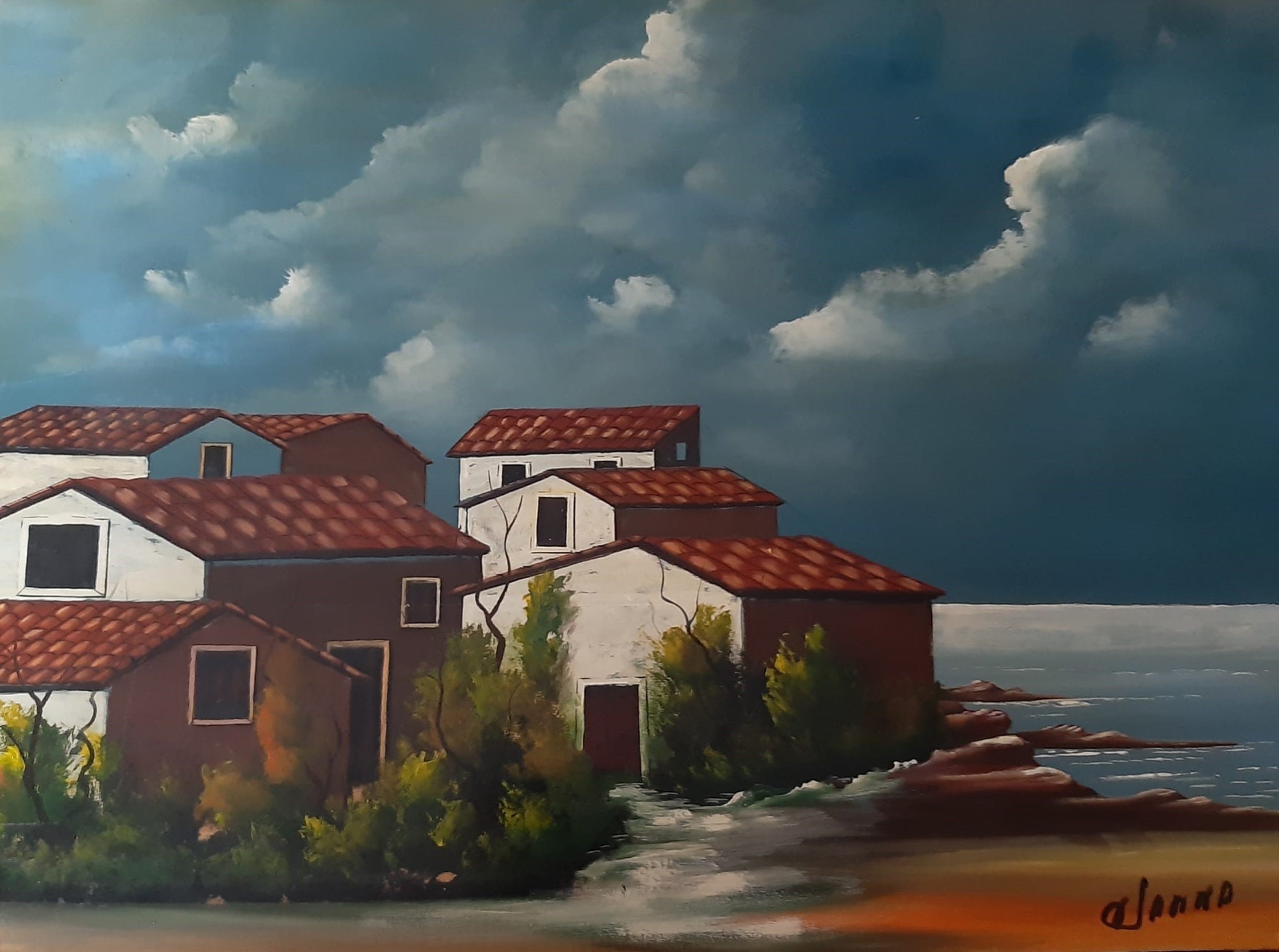 Giuseppe Sanna - Sin título (paisaje con casas)