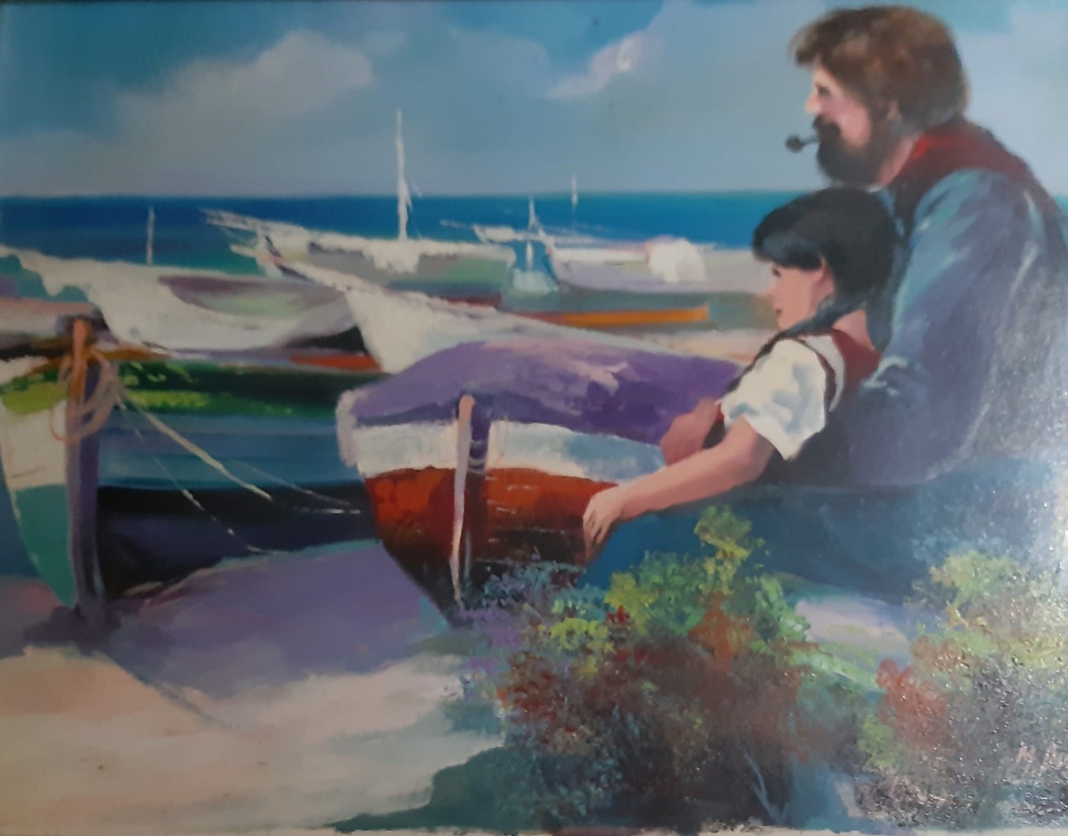 Mario Puopolo - Sin título (paisaje marino con dos figuras)
