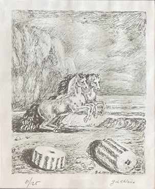 Giorgio De Chirico - Caballos en la costa del Egeo