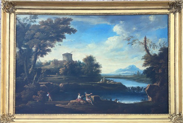 Venetian school of the 18th century, follower of Giuseppe Zais - River landscape with figures