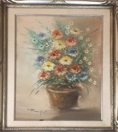 Composizione floreale a olio su tela di Sergio Raugi