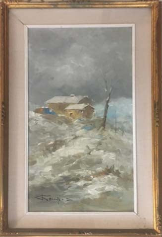 Paesaggio verticale a olio su tela di Sergio Raugi