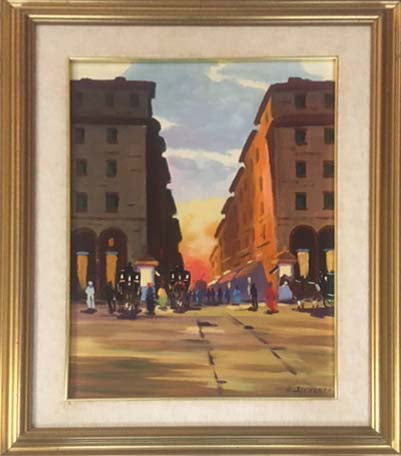 Veduta urbana Vecchia Livorno a olio su tela di Stengher