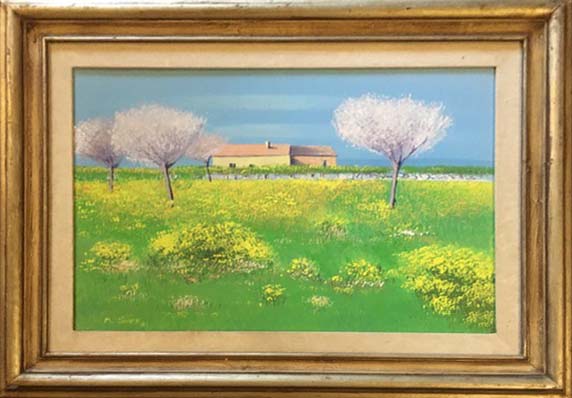 Paesaggio con figure a olio su tela di Mario Soave