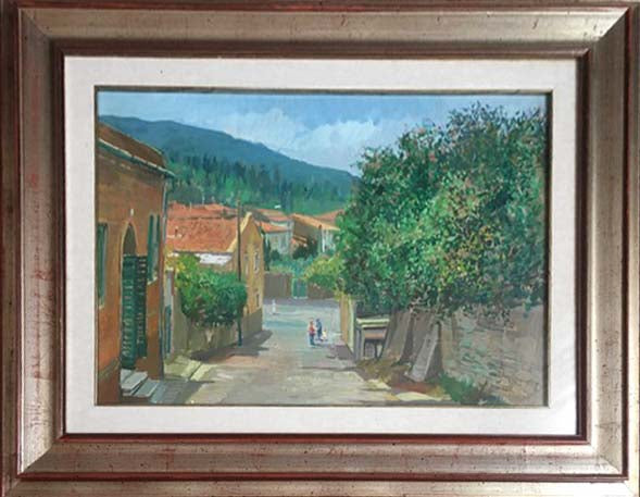 Veduta urbana a olio su tela di Giuseppe Landi