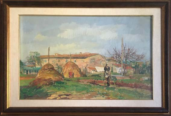 Paesaggio con figure a olio su tela di Giuseppe Landi