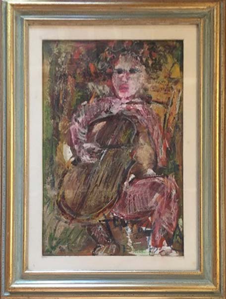 La violoncellista, olio su tela di Maurilio Colombini
