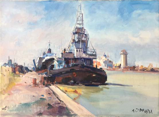 Nel porto di Livorno - Olio su tela - Antonio Sbrana