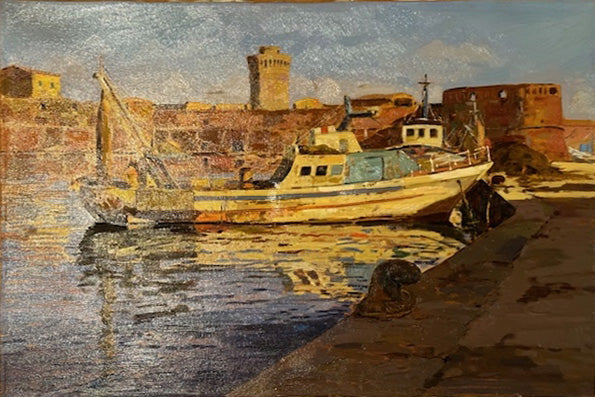 Angiolo Volpe - Peschereccio all'ormeggio in Darsena